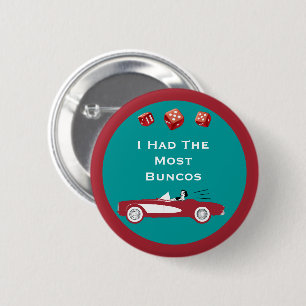 Vintagen Buncos Red Convertible Dice Bunco Button