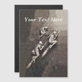 Vintagen drei Halloween-Hexen fliegende Brüder Magnetkarte (Vorne/Hinten)