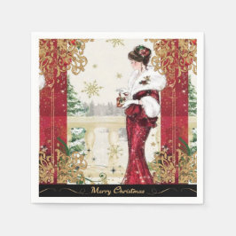 Vintagen Frauen der 20er Jahre im Roten Winterklei Serviette