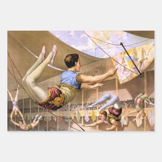 Vintagen fünf männliche Trapezzirkus-Performance-W Geschenkpapier Set (Vorderseite)