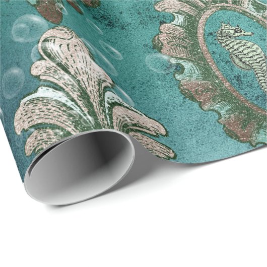 Vintagen Gerahmten Seepferd auf hellgrün Geschenkpapier (Rolleneckpunkt)