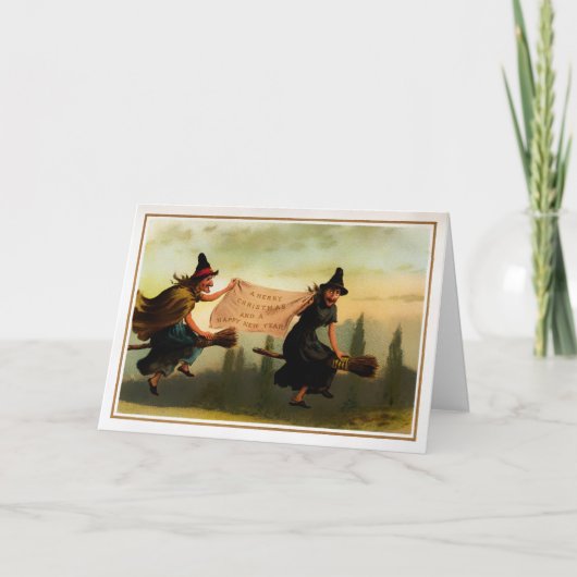 Vintagen Hexen Weihnachtskarte Feiertagskarte (Vorderseite)