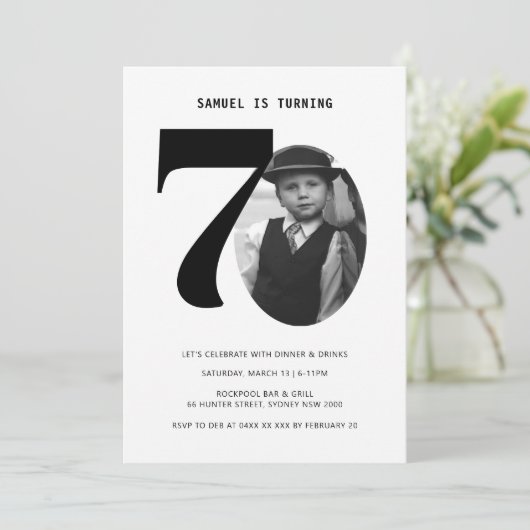 Vintagen Karierten 70. Geburtstag Foto Einladung (Stehend Vorderseite)