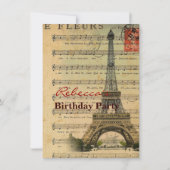Vintagen Musiknote, Franzose-Eiffelturm Einladung (Vorderseite)