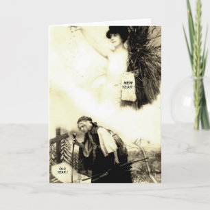 Vintagen NEUJAHRE GREETING CARD Feiertagskarte