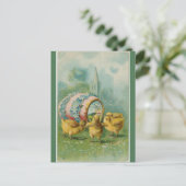 Vintagen Vier Chicks Ei und Kirchenfest Ostern Postkarte (Stehend Vorderseite)