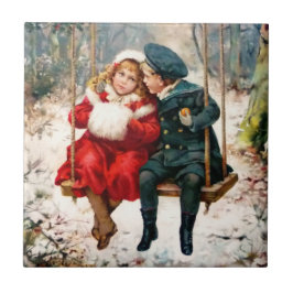 Vintagen Viktorianische Kinder im Swing Keramik Ti Fliese