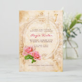 Vintagen Viktorianische Rose Einladung zur Geburts (Stehend Vorderseite)