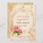 Vintagen Viktorianische Rose Einladung zur Geburts (Vorne/Hinten)