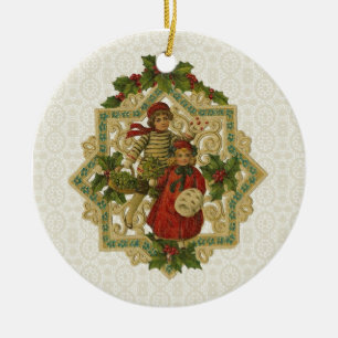 Vintagen Viktorianische Weihnachtskinder Keramikornament
