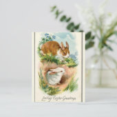 Vintagen zwei Bunnies lieben Ostern Grüße Postkarte (Stehend Vorderseite)