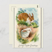 Vintagen zwei Bunnies lieben Ostern Grüße Postkarte (Vorne/Hinten)