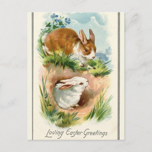 Vintagen zwei Bunnies lieben Ostern Grüße Postkarte (Vorderseite)