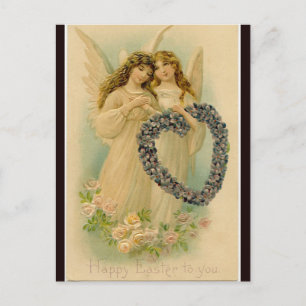 Vintagen zwei Engel mit Herz-Zorn-Ostern Postkarte