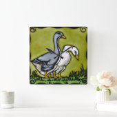 Vintagen zwei Enten Quadratische Wanduhr (Zuhause)