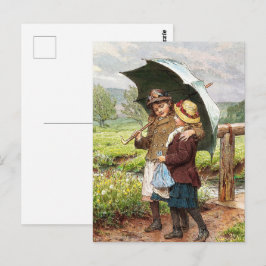 Vintagen zwei Mädchen unter einem Schirm Postkarte