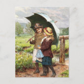 Vintagen zwei Mädchen unter einem Schirm Postkarte (Vorderseite)