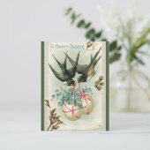 Vintagen zwei Vögel, die Ostereier tragen Postkarte (Stehend Vorderseite)