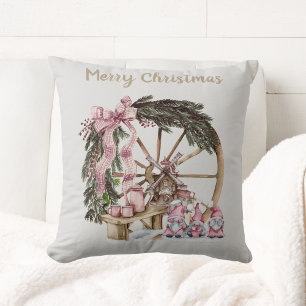 VintagePink Holiday Gnomes und Wagenrad Kissen