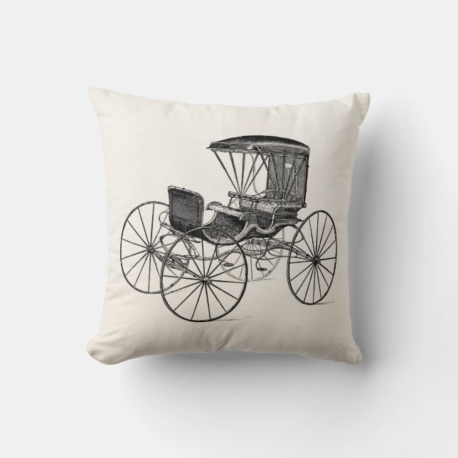 Vintager 1800s Wagen Pferd-Gezeichnete antike Kissen (Vorderseite)