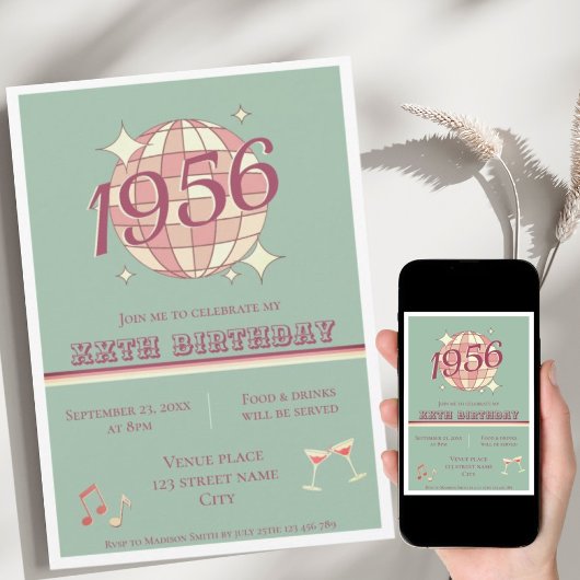 Vintager 1956 70. Geburtstag aquamarin blauer Rest Einladung