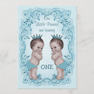 Vintager 1. Geburtstag Prinz-Boy Twins Ornate Blue Einladung