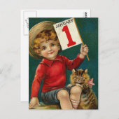 Vintager 1. Januar Postkarte (Vorne/Hinten)