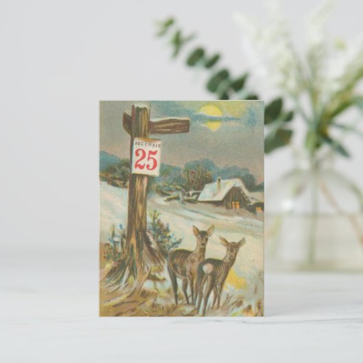 Vintager 25. Dezember Postkarte (Stehend Vorderseite)