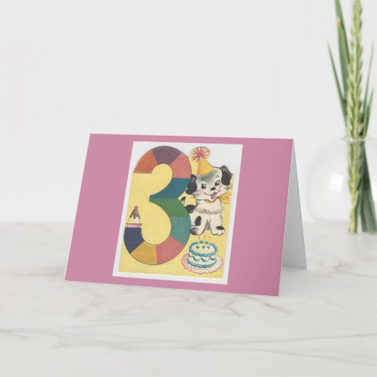 Vintager "3-jähriger" Geburtstag mit Hund Karte (Vorderseite)