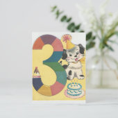 Vintager "3-jähriger" Geburtstag mit Hund Postkarte (Stehend Vorderseite)