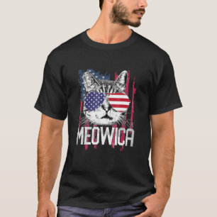 Vintager 4. Juli Amerika Meowica Katze USA Flagge T-Shirt