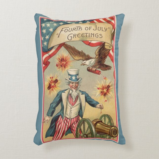 Vintager 4. Juli Feuerwerk mit Uncle Sam Dekokissen (Vorderseite(Vertikal))