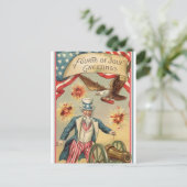 Vintager 4. Juli Feuerwerk mit Uncle Sam Postkarte (Stehend Vorderseite)