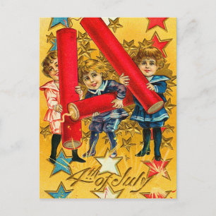 Vintager 4. Juli Feuerwerk Postkarte