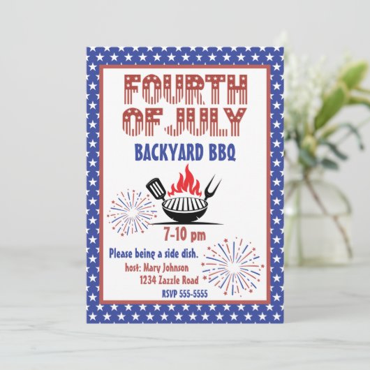 Vintager 4. Juli GRILLEN Einladung (Stehend Vorderseite)