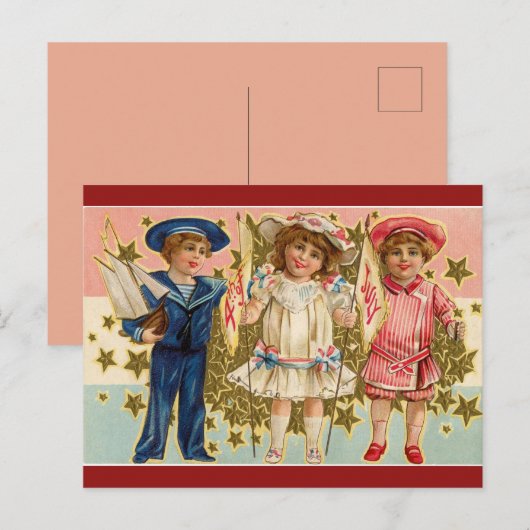 Vintager 4. Juli Kinder Postkarte (Vorne/Hinten)