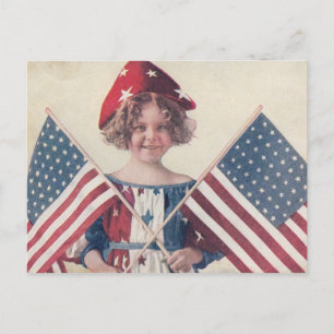 Vintager 4. Juli Little Lady Liberty Postkarte