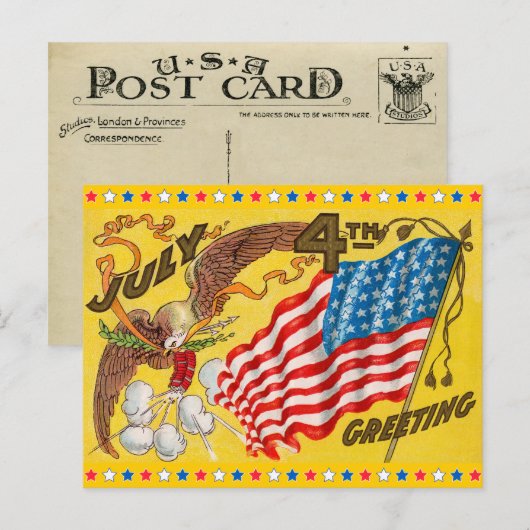 Vintager 4. Juli Postkarte (Vorne/Hinten)