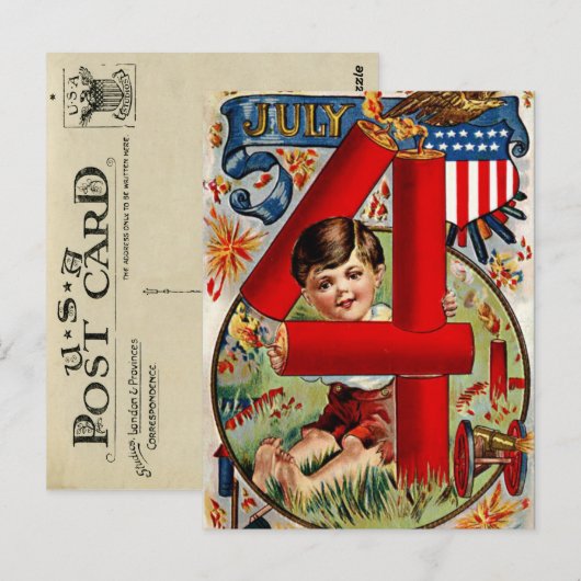 Vintager 4. Juli Postkarte (Vorne/Hinten)