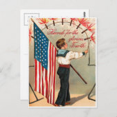 Vintager 4. Junge mit amerikanischer Flagge Postkarte (Vorne/Hinten)