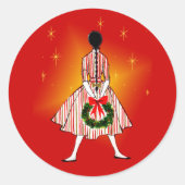 Vintager 50er Christmas Girl Runder Aufkleber (Vorderseite)