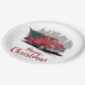 Vintager 50er-Jahre-Truck Weihnachten Pappteller (Schrägansicht)