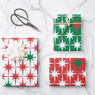 Vintager 50er Retro Weihnachts-Star-Muster Geschenkpapier Set