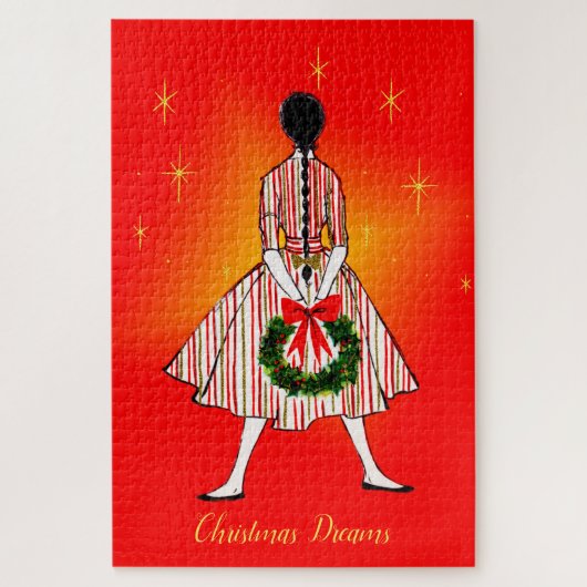 Vintager 50er Weihnachtsmädchen Grosses Puzzle (Vertikal)