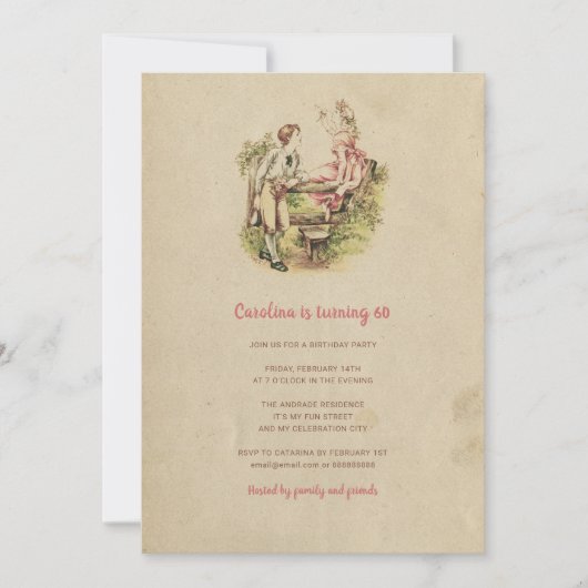 Vintager 60. Geburtstag - Einfache Valentinstag Einladung (Vorderseite)