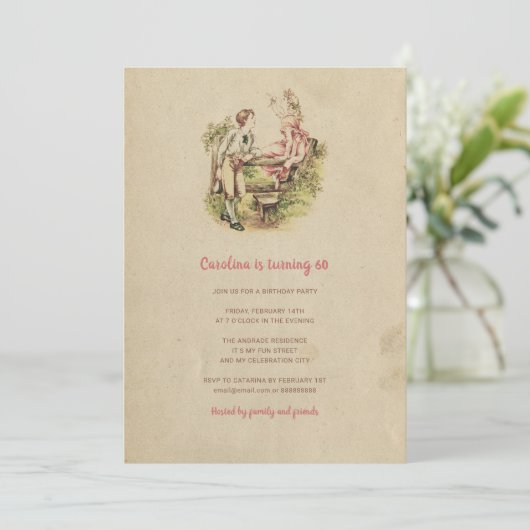 Vintager 60. Geburtstag - Einfache Valentinstag Einladung (Stehend Vorderseite)