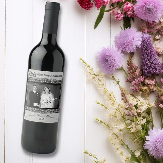 Vintager 60. Hochzeitstag | Silberfolie Weinetikett