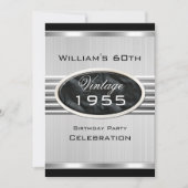 Vintager 60. Silbermetall Schwarz Geburtstag 2 Einladung (Vorderseite)