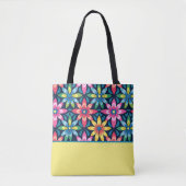 Vintager 60er Vibe Mod Daisies, Farbblock Tasche (Vorderseite)