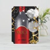 Vintager 70. Geburtstag Roter Wein Schwarzes Gold Einladung (Stehend Vorderseite)
